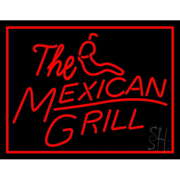 The Red Mexican Grill LED Neon Sign 15 x 19 - inches, Clear Edge Cut Acrylic Backing, with Dimmer - Bright and Premium built indoor LED Neon Sign for restaurant window and interior decor.