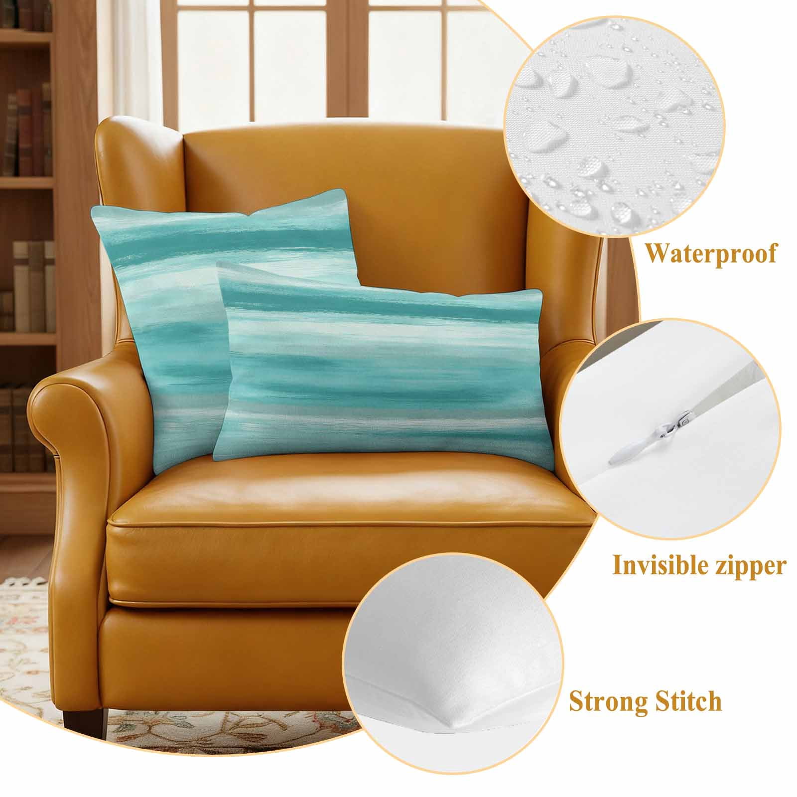 Teal Green Grey Outdoor Waterproof Pillow Covers, Abstract Art Oil Painting Turquoise Ombre Decorative Square Throw Pillowcase Sofa Cushion Sham for Patio/Couch/Chair, 20"x20" 2 Pack