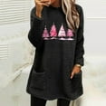thumbnail image 2 of Lovskoo Fuzzy Fleece Pullover Tops for Women Winter Warm Printed Long Sleeve with Pocket Crewneck Solid Color Warm Top Black, 2 of 6