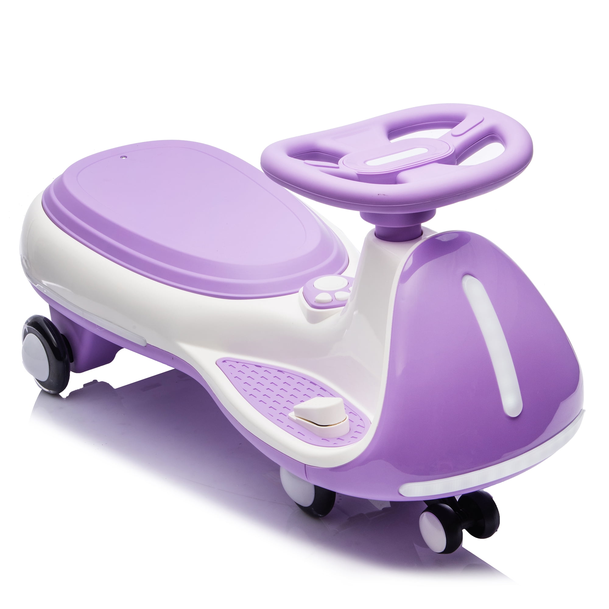 Wiggle Car, 2-in-1 Smart Ride On Toy with Controllable LED Stream Lights, Flashing PU Wheels, Triangular Stability Frame, Wide Auxiliary Wheels, Bluetooth Music, Max 5MPH for Kids 3-8
