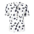 thumbnail image 5 of Abstract Geometric Print Henley Blouse for Women - Short Sleeve V-Neck Button Down Tunic, Casual Loose Fit Summer Top White XXL, 5 of 9
