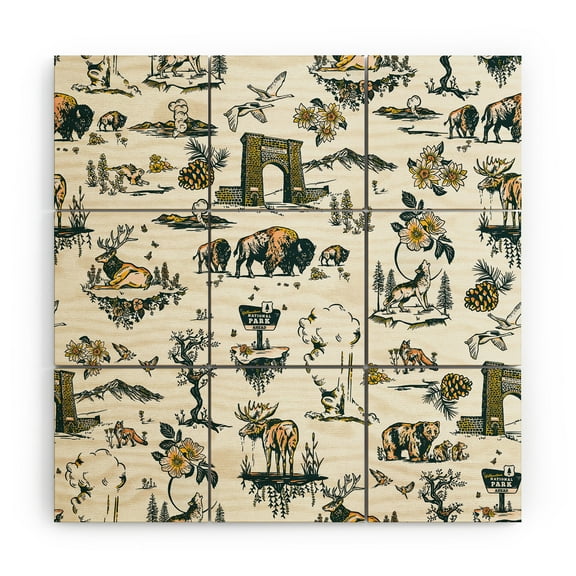 Society6 The Whiskey Ginger Yellowstone National Park Travel Pattern 3' x 3' Wood Wall Mural