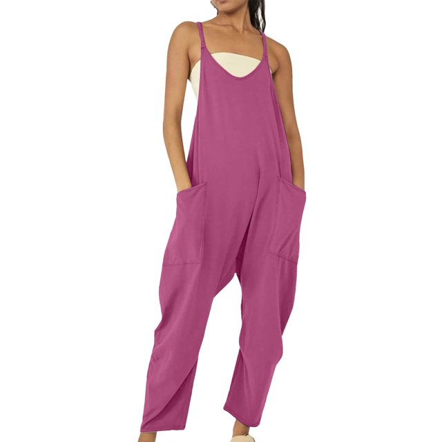 Bunenne Overalls for Women Maternity Overalls Womens Summer Jumpsuit Sleeveless Strap Loose Jumpsuit Pocket Jumpsuit for Women Overalls for Women Loose Fit Womens Rompers for Summer Purple 1 L