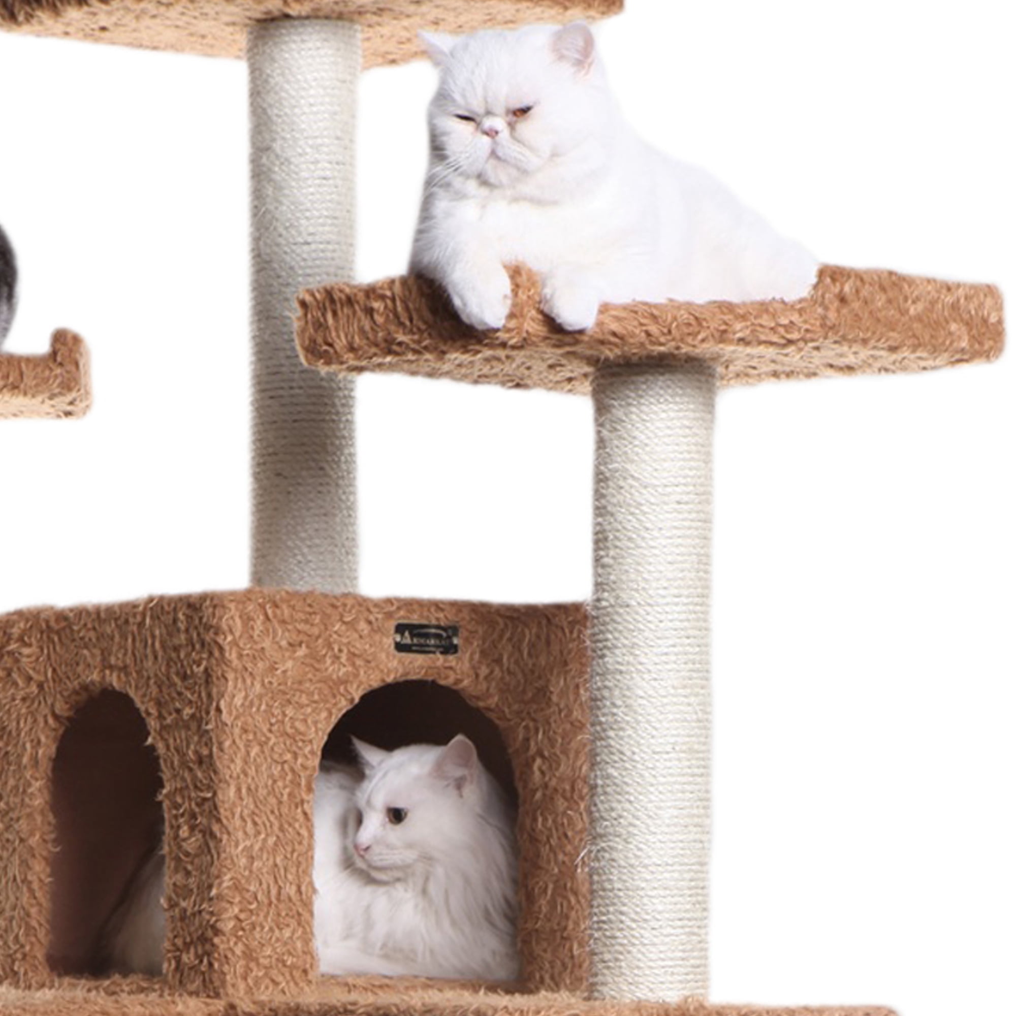 Armarkat 74-in Multi-Level Real Wood Cat Tree Large Cat Play Furniture With SratchhIng Posts, Large Playforms, A7407 Ochre Brown