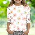 thumbnail image 3 of Ugoldhm Girls 3/4 Sleeve Shirts Round Neck Floral Printed Fashion Tops Kids Casual Blouse, 3 of 5