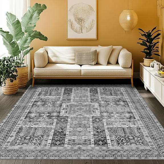 ZENELESS 5x7 Area Rugs Non Slip Washable Gray Rug, Foldable Low Pile Carpet for Living Room Dining Room Bedroom and Soft Accent Rug Farmhouse Office Home Decor, Pet & Child Friendly