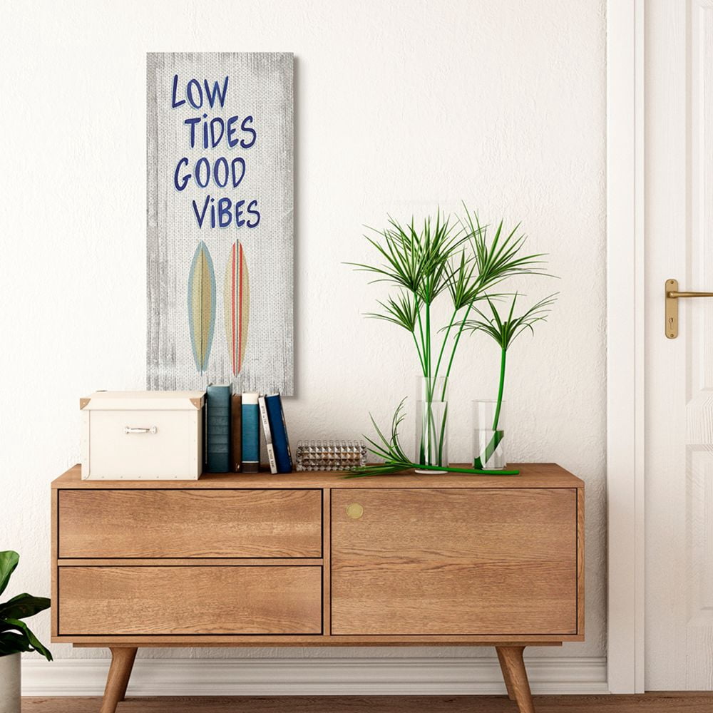 Stupell Industries Low Tides Good Vibes Surfboard Nautical Beach Words Canvas Wall Art Design by James Wiens, 17" x 40"