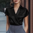 thumbnail image 3 of Perfectbot Women's Satin Wrap Blouses - V Neck Short Sleeve Collared Tops for Elegant Casual & Travel, 3 of 8