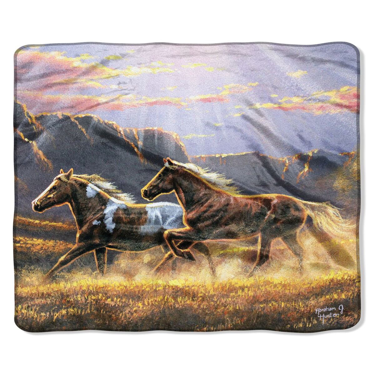 Horses in The Field American Heritage Woodland Plush Raschel Throw Blanket 50x60 for sale online 