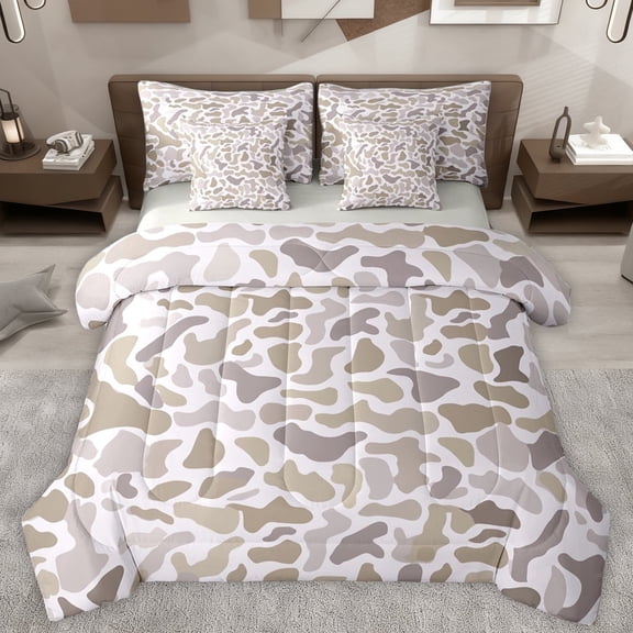 Homewish Retro Camo Camouflage 7-Piece Twin Bedding Sets,Rustic Farmhouse Bedding Comforter Set,Gray Brown Sheet Sets For Teens,Microfiber Bedroom Decor Reversible
