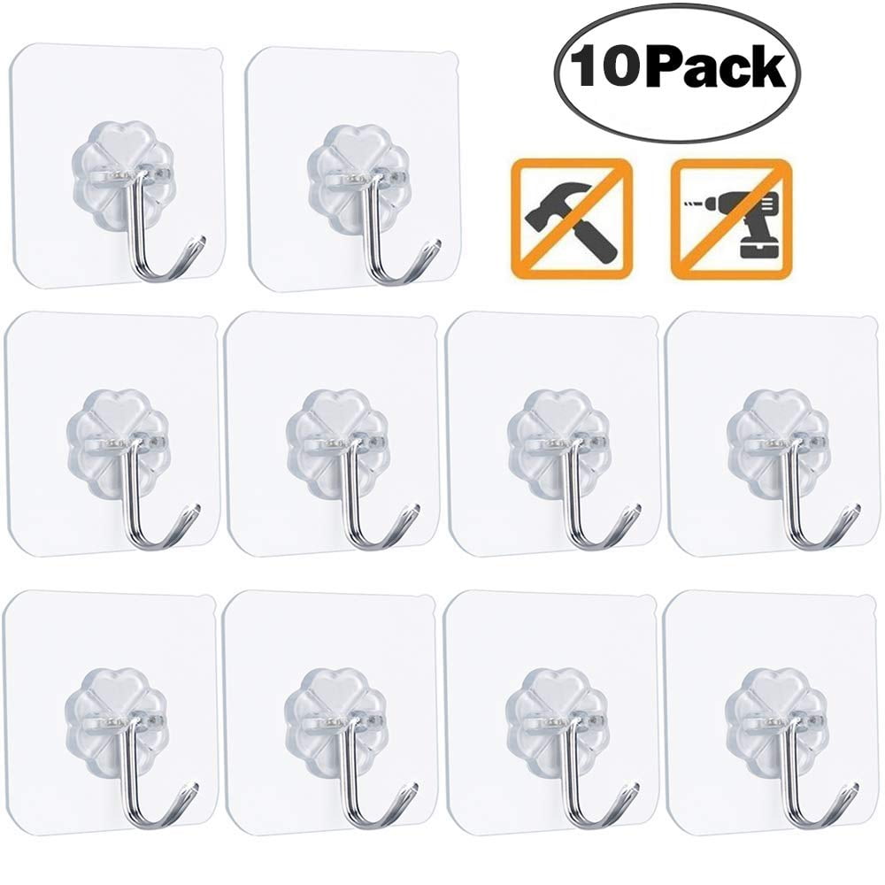 Yooh Wall Hooks 30 Pack 22lb Waterproof and Oilproof Transparent Seamless Hooks Reusable Seamless Hooks,Heavy Duty Self Adhesive Hooks for Kitchens Office,Outdoor Bathroom Max