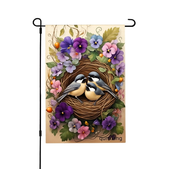 AMHNF Linen Garden Flag Chickadee Birds Nest Flowers For Home Outdoor Garden Yard Decor 12x18 inch