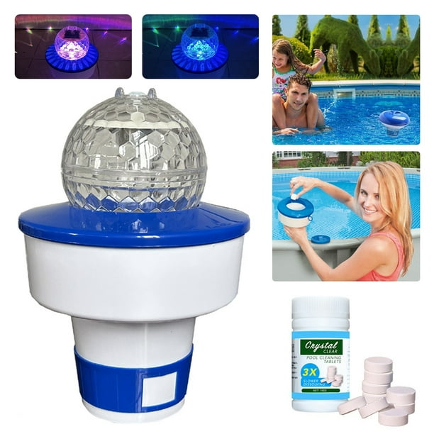 Likrtyny Flotador Solar Cloro para Piscina Con Luces Colores Dispensador Químico para