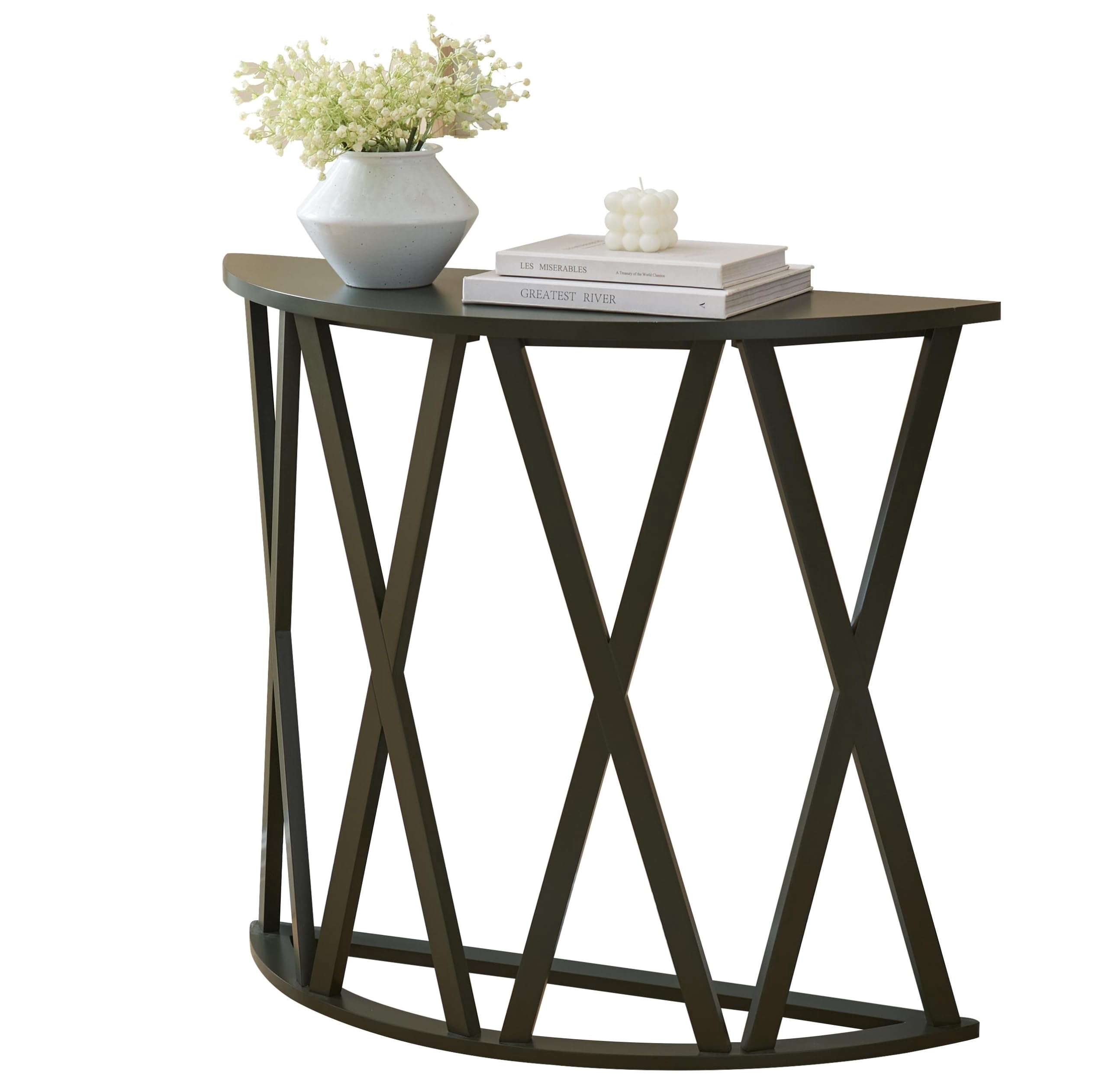 Kings Brand Furniture Vienna Half Moon Wood Console Table for Entryway, Accent Sofa Table for Living Room, Hallway, Foyer, Entrance, Caviar