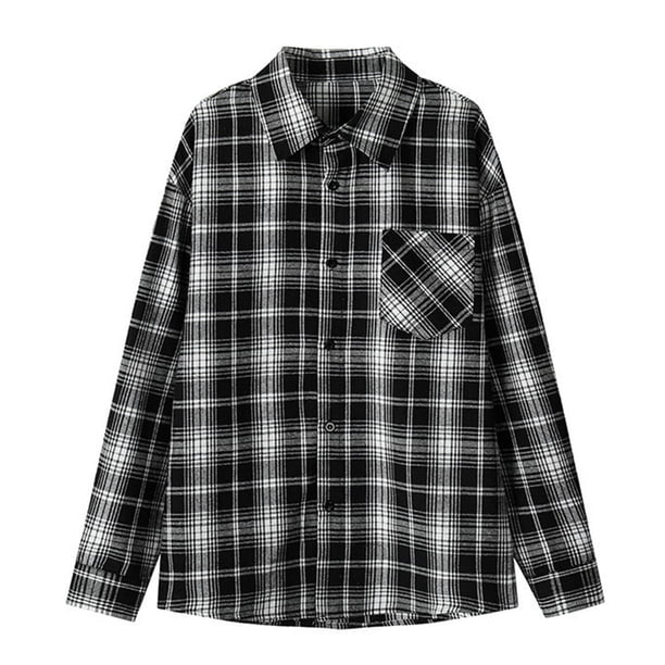Mens Camisas de Manga Larga Casual Vintage Turndown Cuello Botón Abajo Camisa Chaqueta con Bolsillo Poliéster Tops Diario