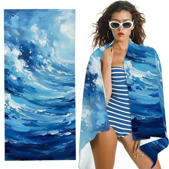 RKSupls Cold Abstract Watercolor in Blue Silver and Gray Quick Dry Sand-Free Large Pool Beach Towel for Travel
, Ultra-Soft Microfiber for Bathroom, beach, Soft Super Absorbent- 30x60 in