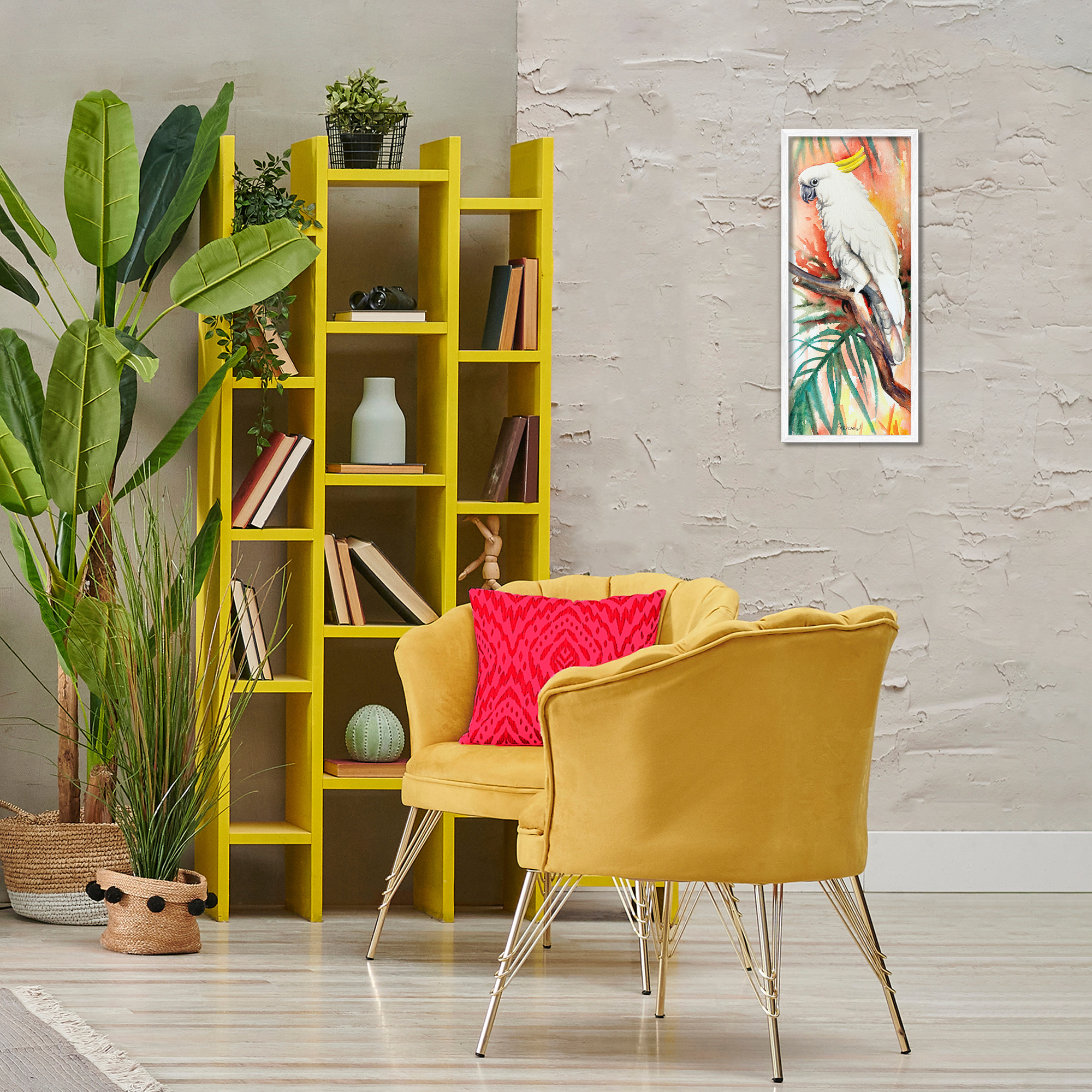 Stupell Industries Sulfer Crested Cockatoo Animals & Insects Painting White Framed Art Print Wall Art, 10 x 24
