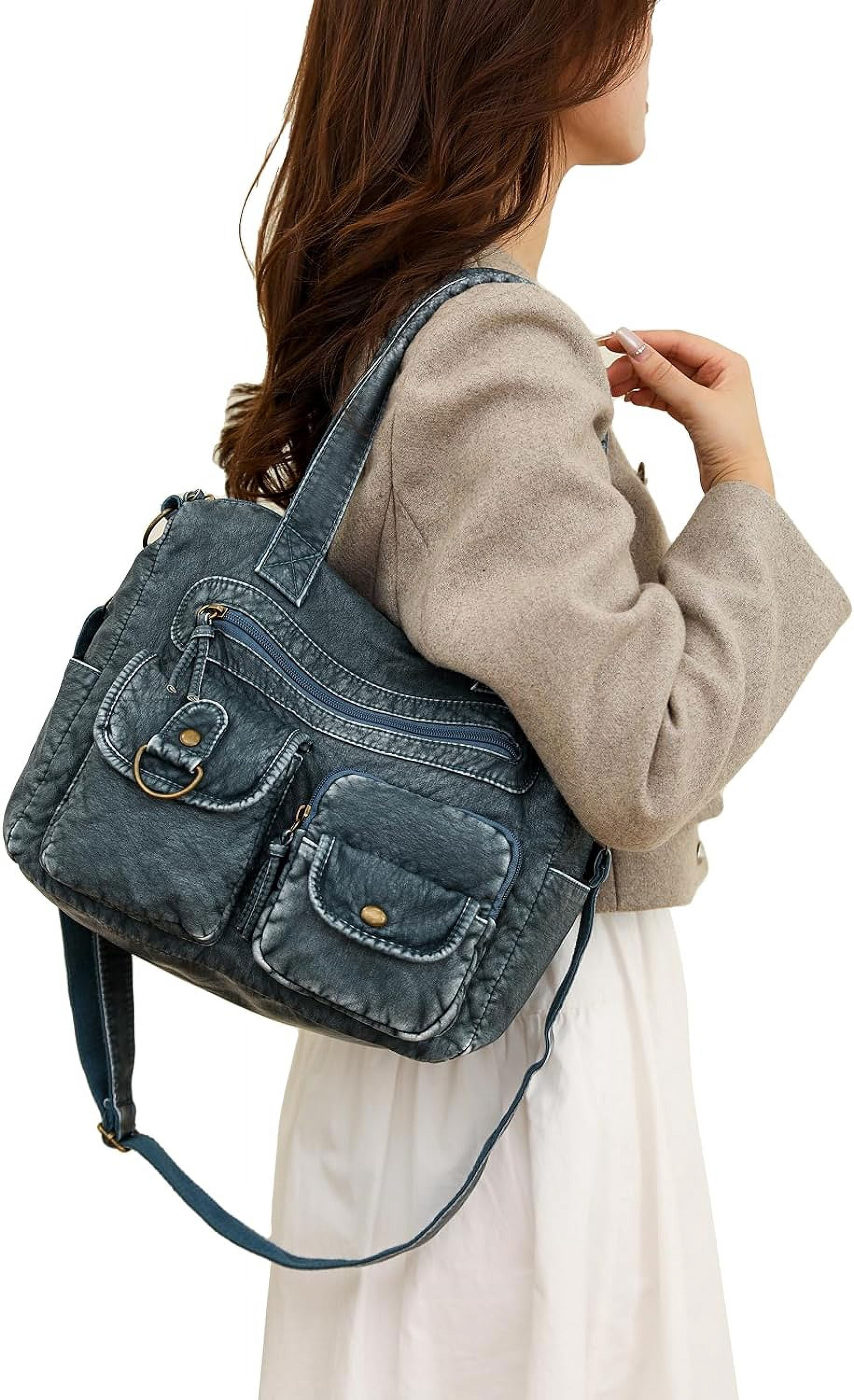 Crossbody Bag for Women Multi Pocket Shoulder Bags Medium Travel Purses Ultra Soft Washed Leather