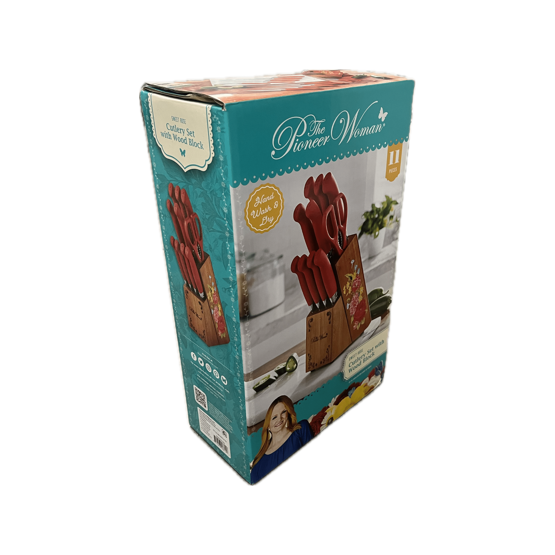 The Pioneer Woman Sweet Rose 11-Piece Stainless Steel Knife Block Set, Red