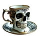 thumbnail image 1 of Taza de café con calavera y platillo, taza de té de porcelana gótica, taza de café con calavera adornada con detalles dorados, divertida taza de té de cerámica, taza de cabeza de hueso diabólica, jueg, 1 of 4