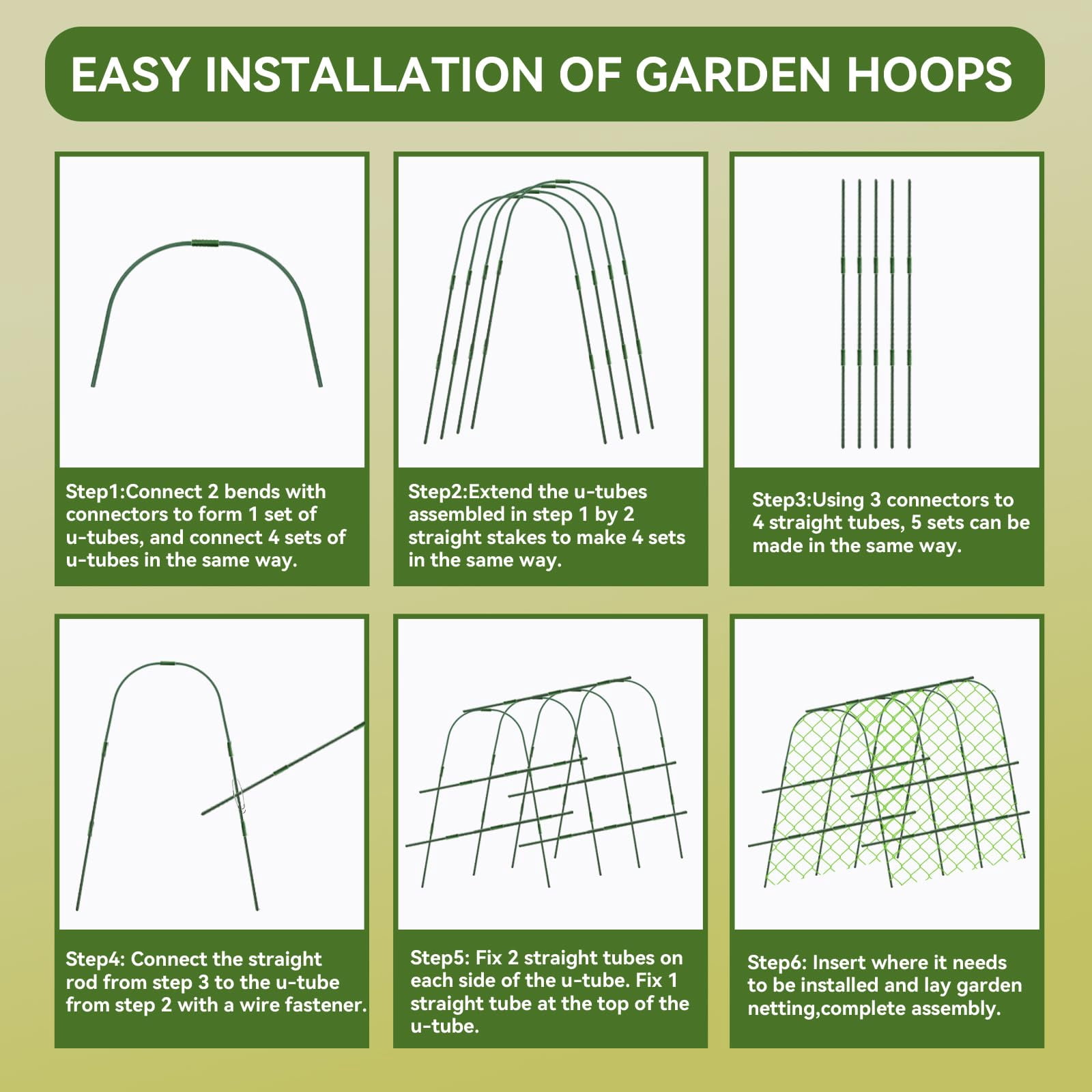 65"*48" Cucumber Trellis For Raised Bed  U-shape Garden Climbing Plants Outdoor Metal Arch Vegetables Detachable Plant Support Tomato Squash