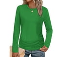 thumbnail image 2 of Levmjia Women's Long Sleeve Crew Neck Shirts Pleated Hem Basic Casual Ruched Warm Slim Fit Tops Long Sleeve Comfy Daily Green,L, 2 of 10