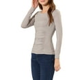 thumbnail image 5 of INSPIRE CHIC Women's Solid Round Neck Long Sleeve Ruched Stretchy Tops M Gray, 5 of 8