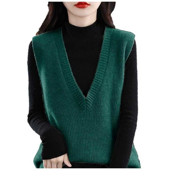 RMGVDSD Women's Sweater Vest V Neck Pullover Knitwear Tank Top Trendy Sleeveless Sweater Fall Solid Color Comfort Sweater Fashion Clothes /Green