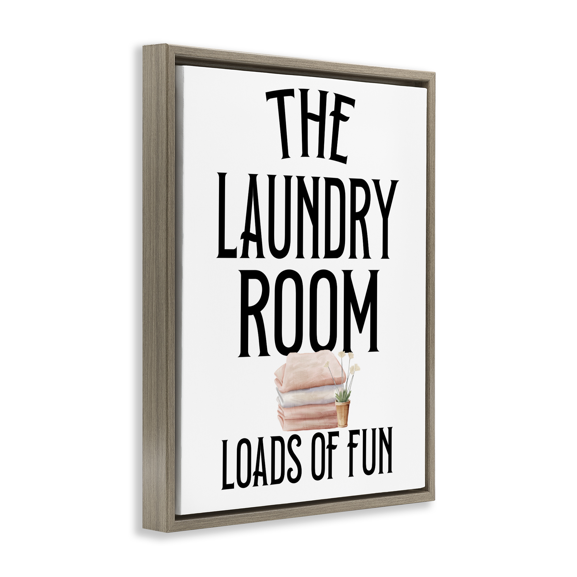 Laundry Room Fun Minimal Brown Framed Floater Canvas Wall Art, design by Kim Allen