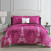 Queen Paris Comforter Pink Black White Eiffel Tower Bedding and Sheet 8 Piece Bed in a Bag Set
