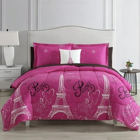 Quilt Sets Microfiber 5 Piece Beautiful Girls Pink Black White Queen Quilt Set Paris Themed Bedding Boho Bohemian Rich Blush Eiffel Tower Chic Elegant France French Modern Cute Adorable Butterfly Rose Floral