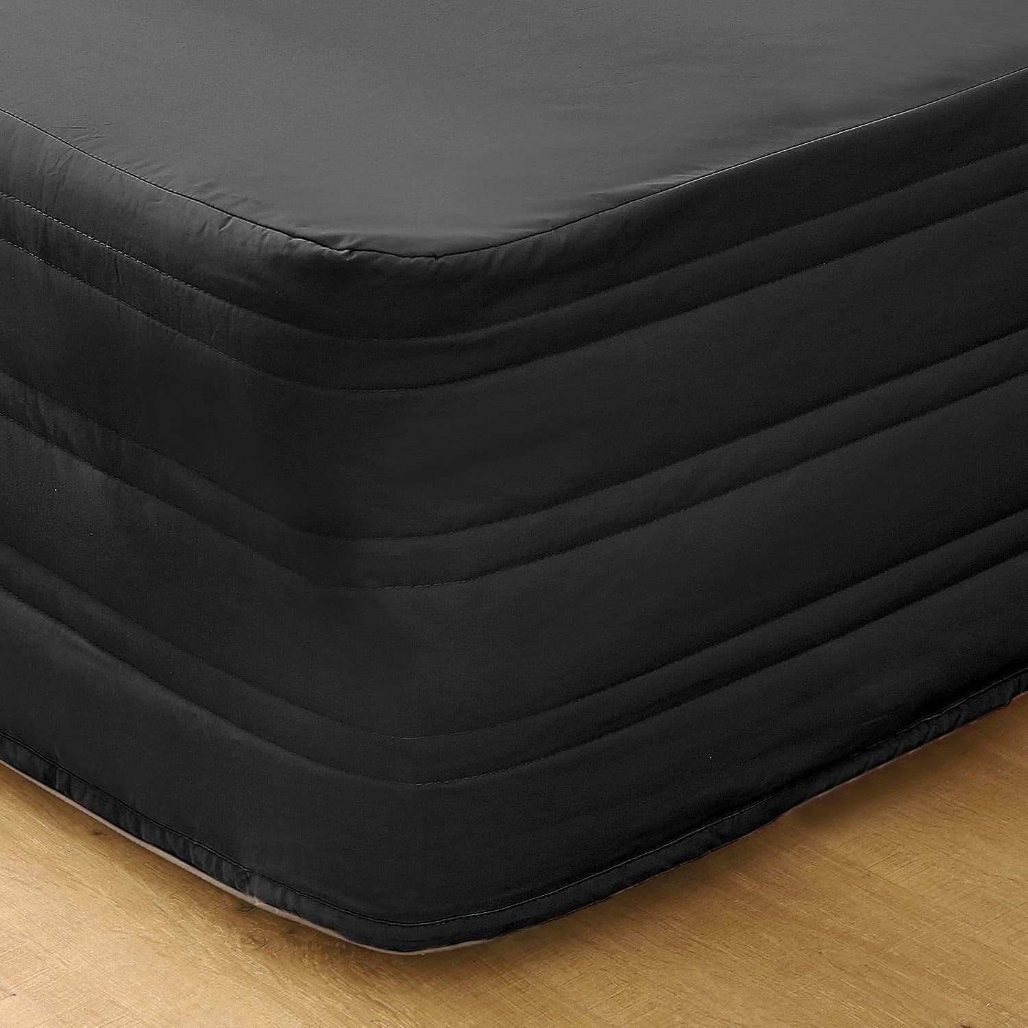 Marquess Cotton Blended Quilted Black Queen Bed Skirt, Ruffle 14" Drop