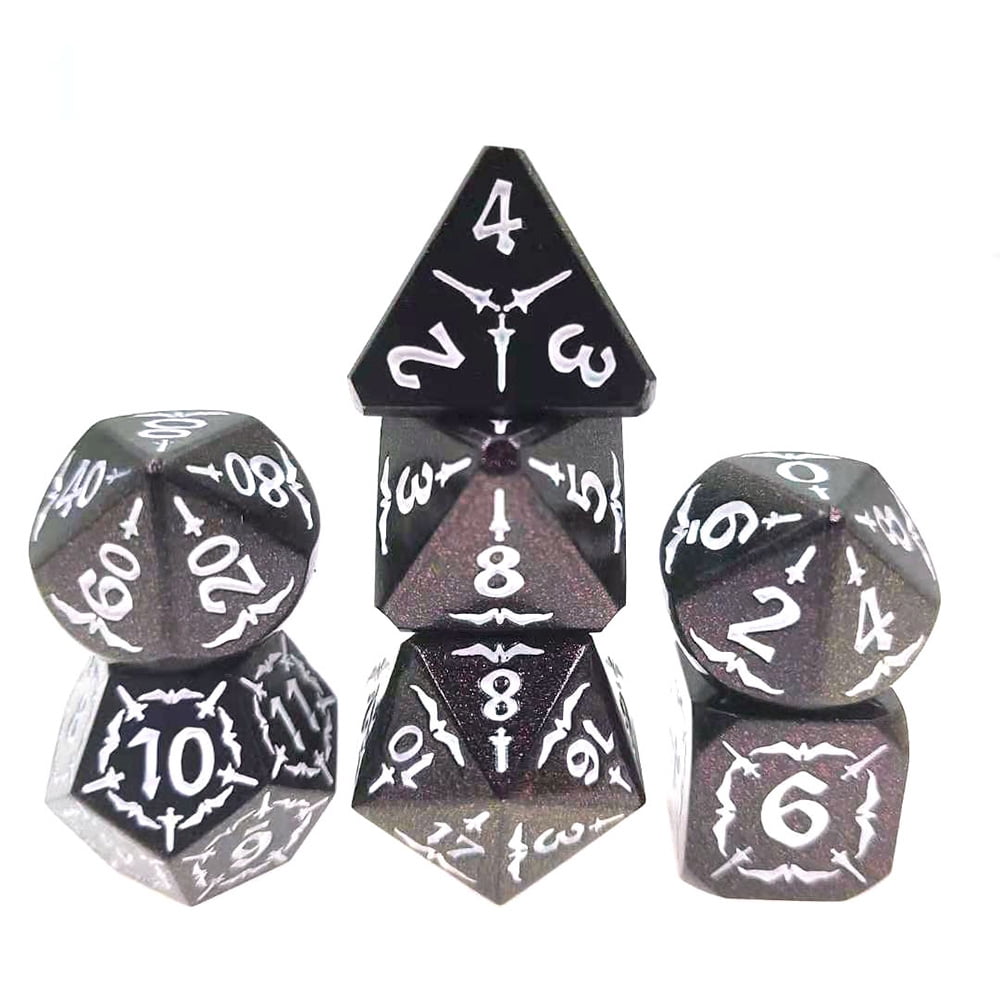 16mm d6, RPG / dnd Dice Set of 7 Silver Colored Polyhedral Metal Dice 