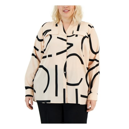 Calvin Klein Womens Plus Logo Button-Down Top