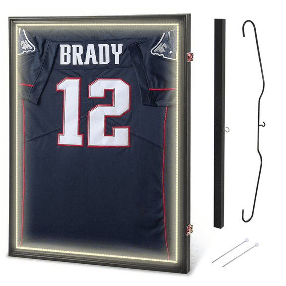 Jersey Display Case with LED Lights - Shadow Box Frame for Football, Basketball, and More, UV-Resistant Acrylic with Pinboard for Easy Mounting (1 Pack)
