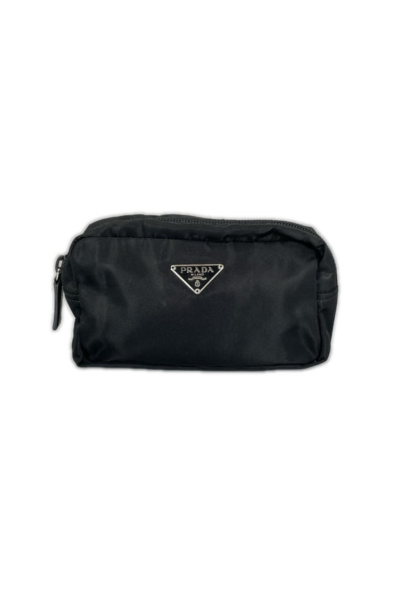 Pre-Owned PRADA Triangle Logo Pouch, Nylon, Black, Women's