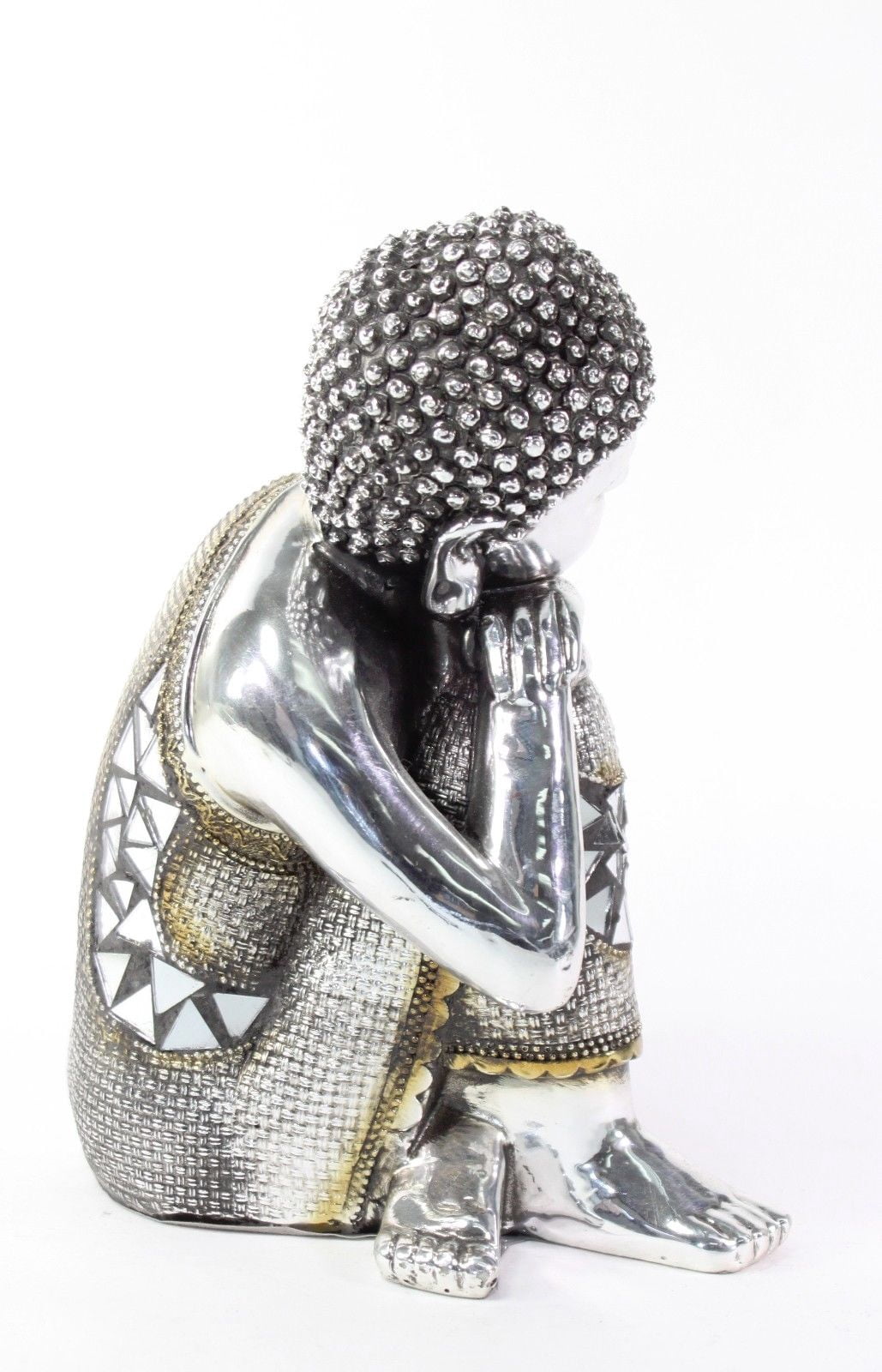 Feng Shui 6.5" Silver Electroplated Resting Meditating Buddha Figurine Peace Statues