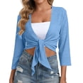 thumbnail image 3 of lcziwo Women's Tie Front Shrug 3/4 Sleeve Bolero Cardigan Summer Solid Casual Lightweight Shawl Tops Blue L, 3 of 10