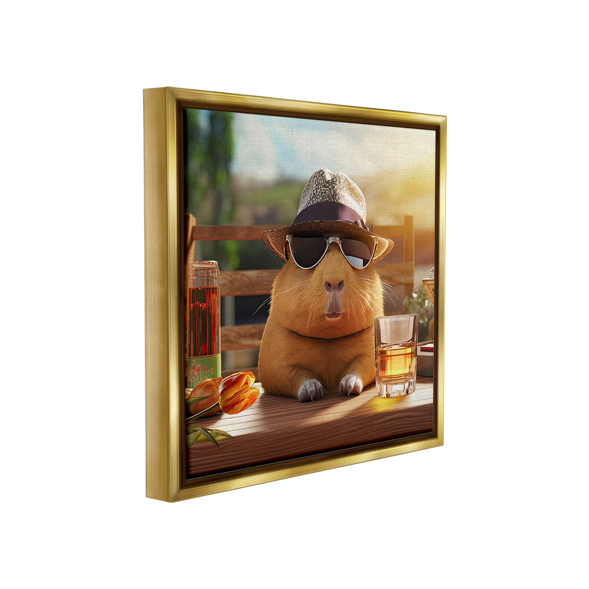 Stupell Industries Capybara & Summer Scenery Animals & Insects Painting Gold Floater Framed Canvas Art Print Wall Art, 18 x 18