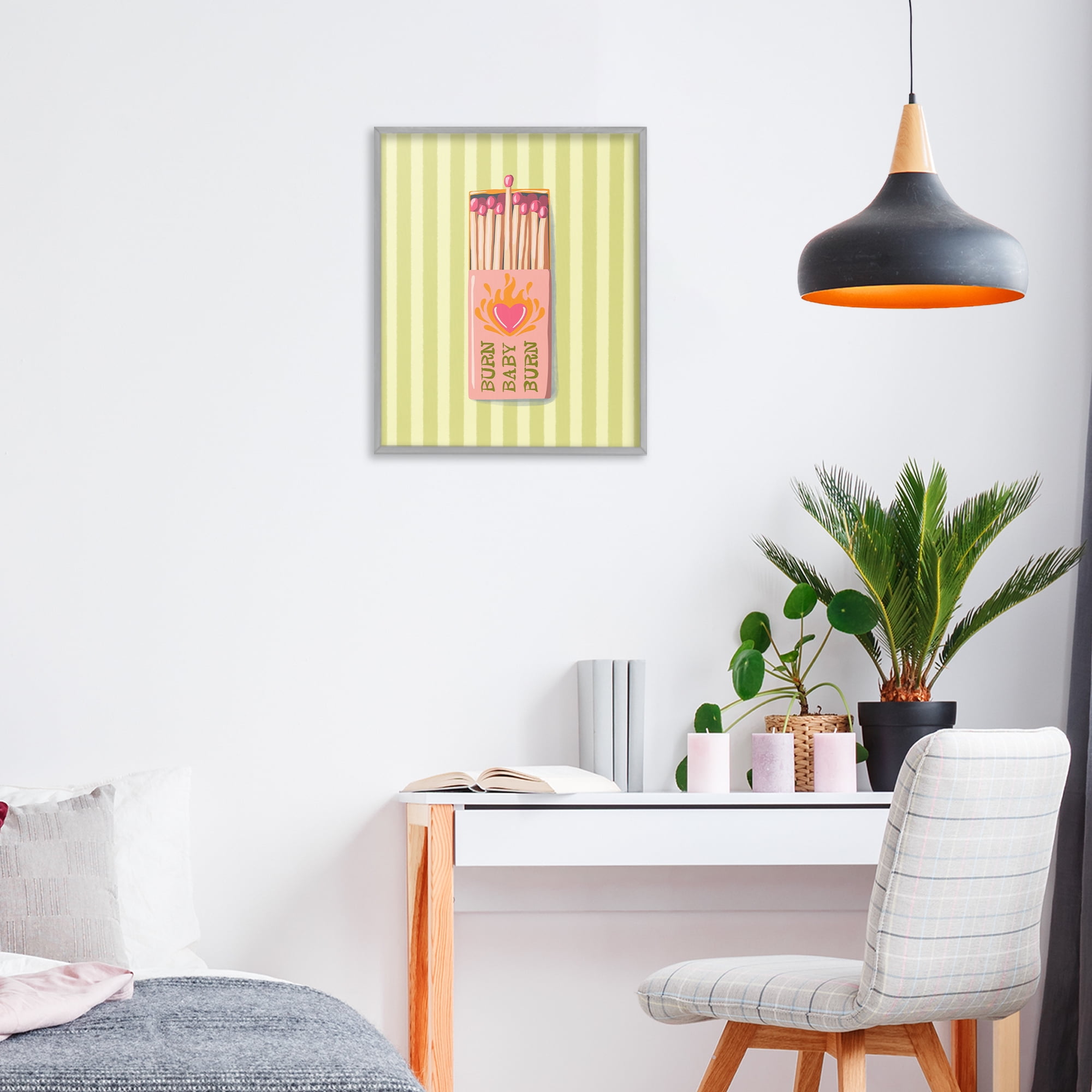 Burn Baby Matches Gray Framed Giclee Art, design by Elyse Anastacia