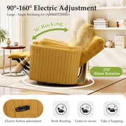 FelixKing Electric Swivel Rocker Recliner Chair, 90°-160° Power Reclining Nursery Glider with USB & Type-C Ports, 350lbs Plush Teddy Motion Sofa, Yellow