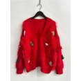 thumbnail image 4 of Suéter tipo cárdigan navideño para mujer, lindo, peludo, de manga larga, cuello en V, abotonado, abrigo de punto, ropa de abrigo clásica informal para invierno para mujer, 4 of 5