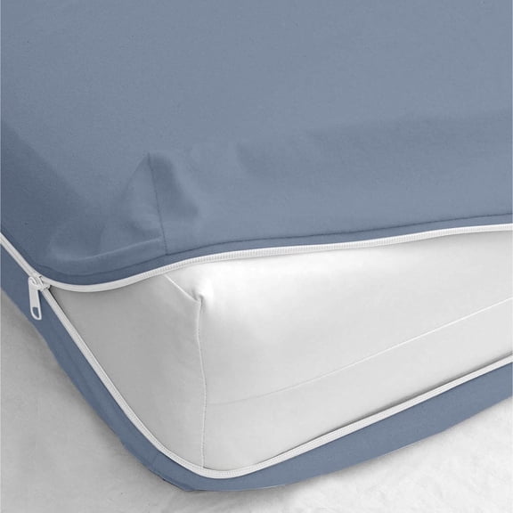 RMS Full XL Size Zipper Fitted Sheet - 12 Inch Deep Pocket, Hotel Quality 120 GSM Brushed Microfiber, Soft Wrinkle-Free, Shrinkage and Fade Resistant, Medium Blue Color Zipper Fitted Sheet
