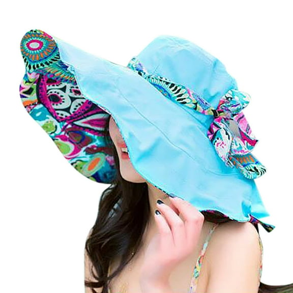 Baberdicy Hat Big Deal Women Print Two-Side Big Brim Straw Hat Sun Floppy Wide Brim Hats Beach Cap Clearance!