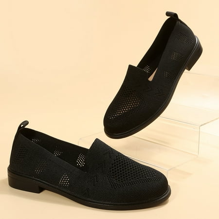 

Women‘s Knit Slip On Flats Casual & Breathable Non-slip Round Toe Loafers Low Top Walking Shoes