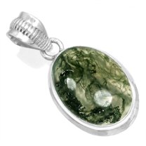 Natural Moss Agate Pendant 925 Sterling Silver Handmade Jewelry