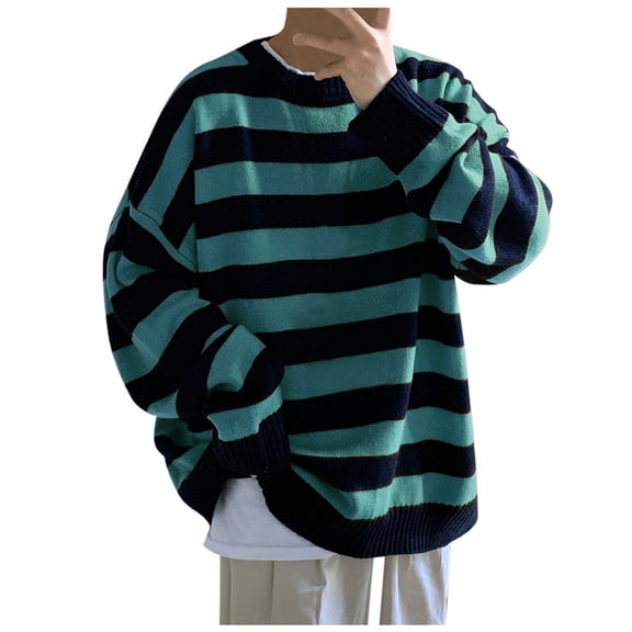 JINMGG 2024 Fall Winter Plus Size Sweaters for Women Clearance,Women Fashion Casual Loose Full-Sleeve New Trend Striped Sweater Pullover