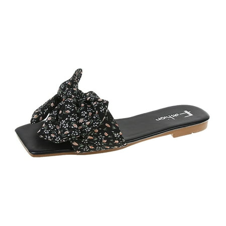 

iOPQO Women s slipper Summer Women s Casual Shoes Breathable Flower Bownot Slippers Shoes Floral Bow Flip Flop Black 40