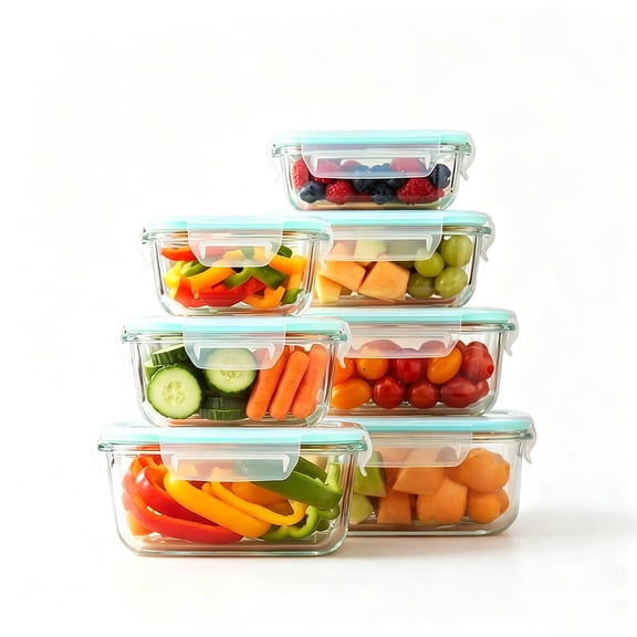 Sindcom 7 Pack Glass Food Storage Containers, Meal Prep, Airtight Bento Boxes with Leak Proof Locking Lids