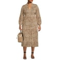 thumbnail image 5 of Terra & Sky Women's Plus Size Long Sleeve Printed Peasant Midi Dress, 5 of 5